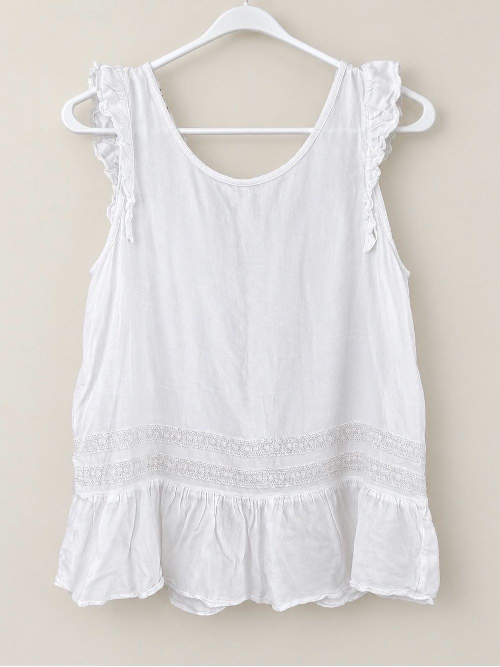 Hollister White Ruffle Sleeve Cotton Tank Top